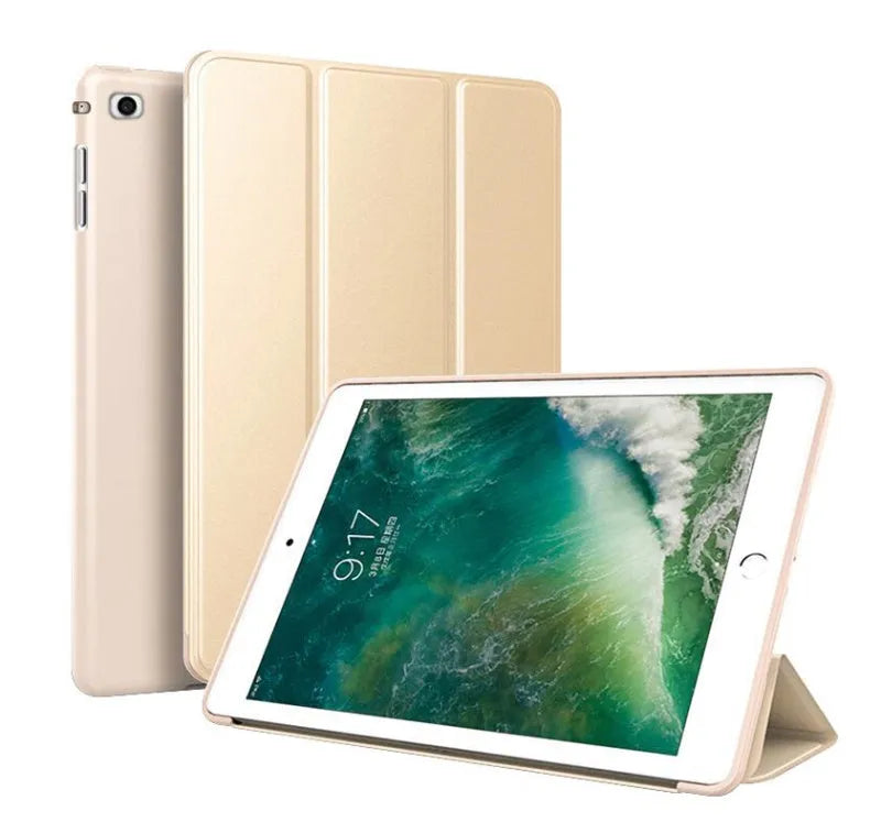 Black TPU clamshell case for iPad with integrated silicone stand shown in landscape viewing position.