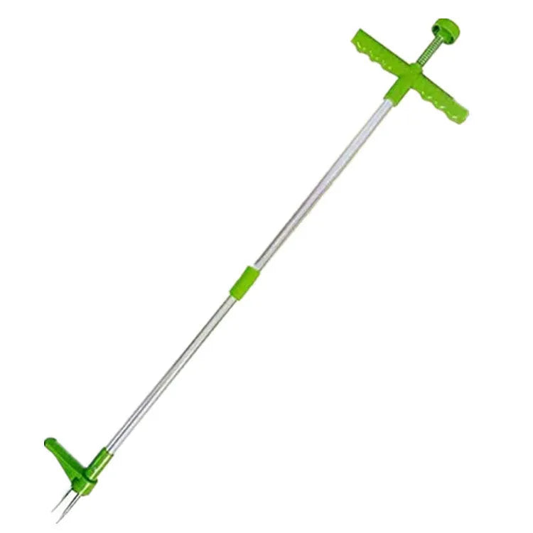 Manual aluminium handle garden weeder tool with ABS PP head on soil.