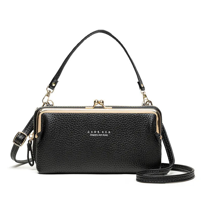 Horizontal square PU leather ladies messenger bag with car suture detail and zipper buckle opening