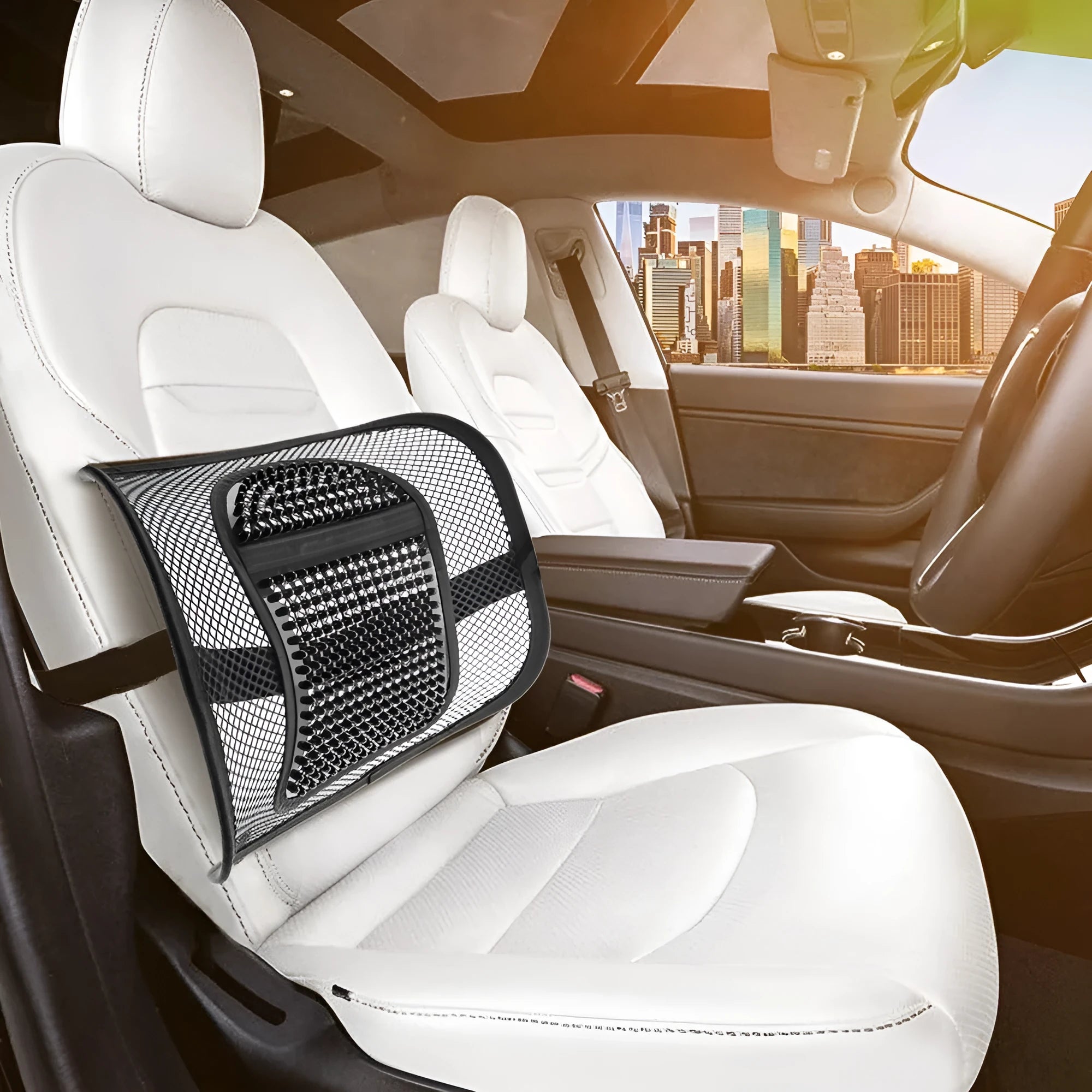 Reinforced black lumbar support cushion with ice silk cover for car or office use