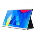 15-inch portable monitor with Full HD display showing split-screen gaming and productivity interface