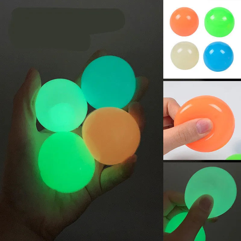 Solid colour luminous ceiling ball toy 4.5cm TPR glow in dark sticky wall ball children