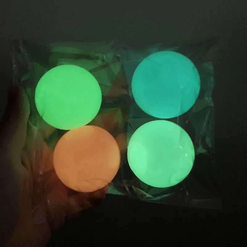 Solid colour luminous ceiling ball toy 4.5cm TPR glow in dark sticky wall ball children