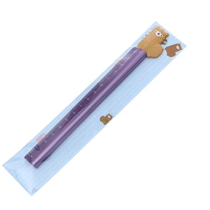 Aluminium straight ruler tool with measurement graduations in random design colour