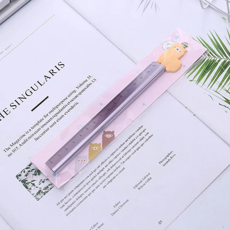 Aluminium straight ruler tool with measurement graduations in random design colour