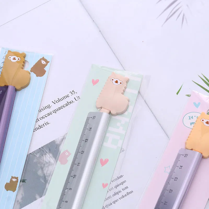 Aluminium straight ruler tool with measurement graduations in random design colour