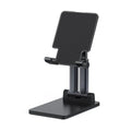 Black dual-rod adjustable desktop bracket holding a phablet phone