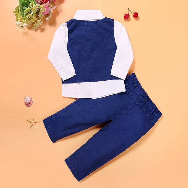 Boys' blue suit set with vest, tie, turtleneck and trousers for smart casual occasions