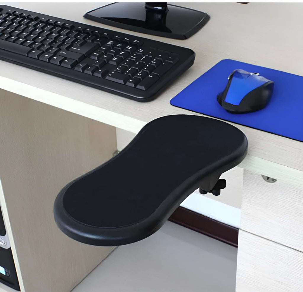 Black rotatable hand bracket mouse wrist pad showing 180-degree adjustment capability