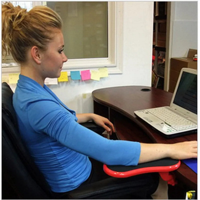 Black rotatable hand bracket mouse wrist pad showing 180-degree adjustment capability