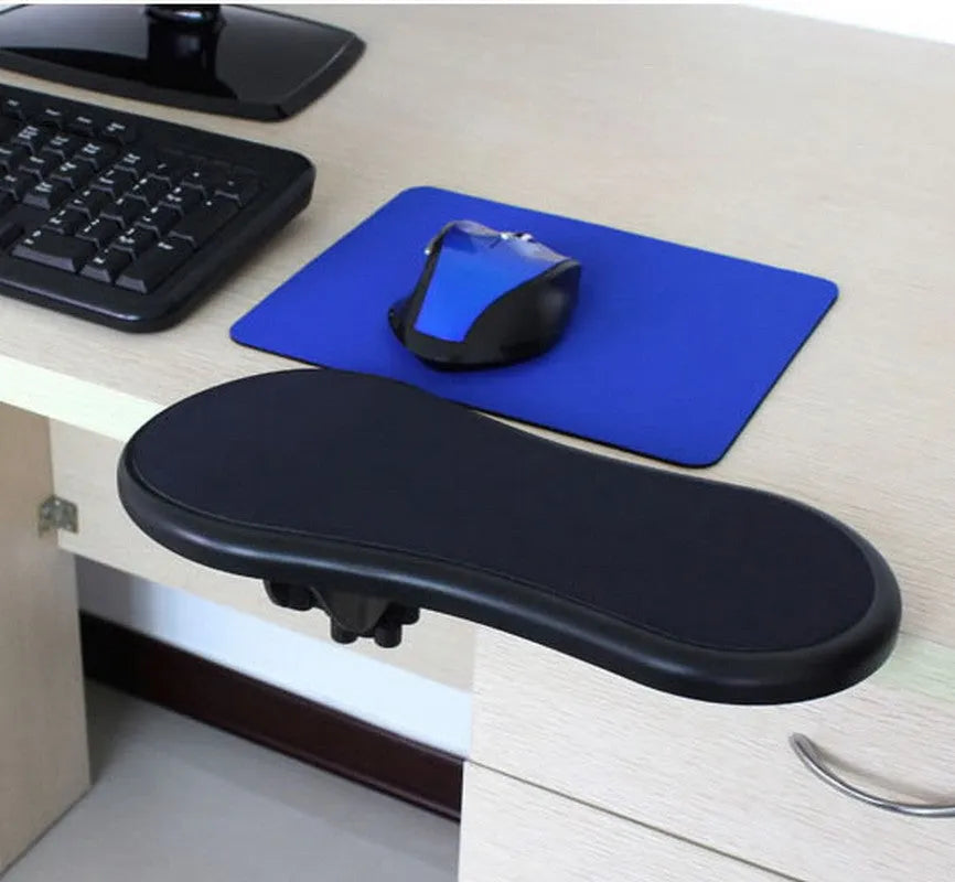 Black rotatable hand bracket mouse wrist pad showing 180-degree adjustment capability