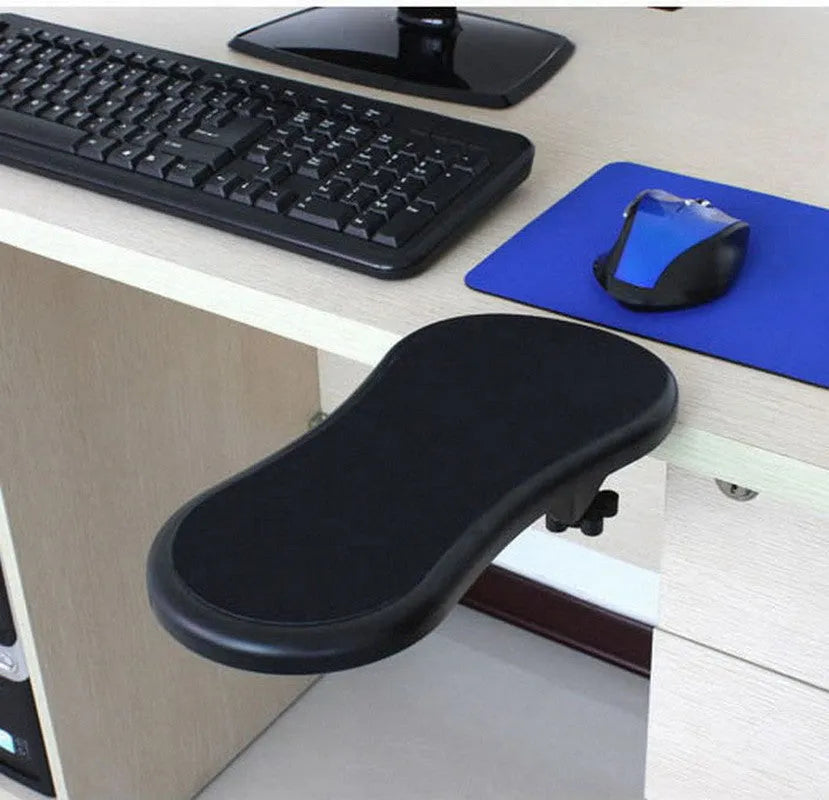Black rotatable hand bracket mouse wrist pad showing 180-degree adjustment capability