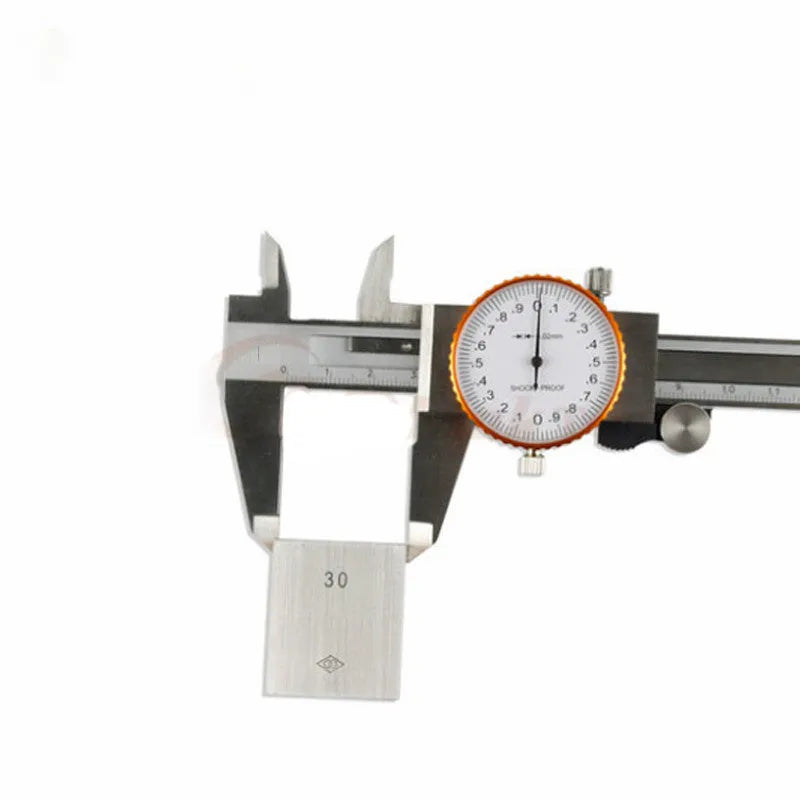 Black plastic vernier caliper showing 150mm measurement scale with stainless steel components