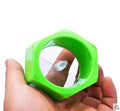 Yellow and green spiral vegetable cutter kitchen tool with food-grade ABS plastic construction.