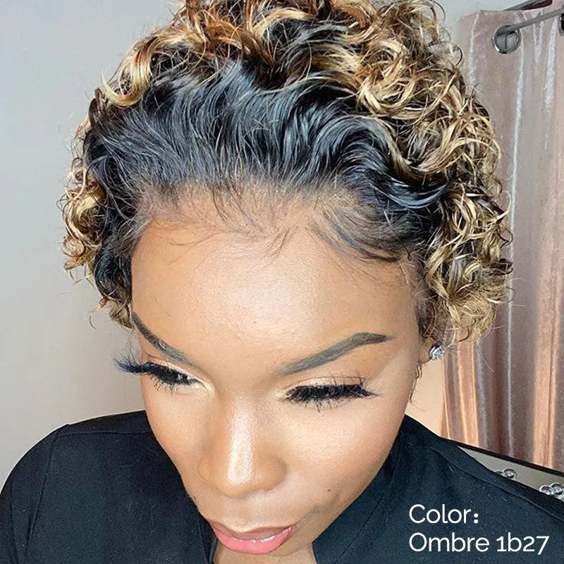 Short black afro curly wig for ladies with fluffy explosion curls and long bangs, made from dyeable high temperature fibre.
