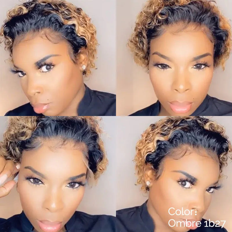 Short black afro curly wig for ladies with fluffy explosion curls and long bangs, made from dyeable high temperature fibre.