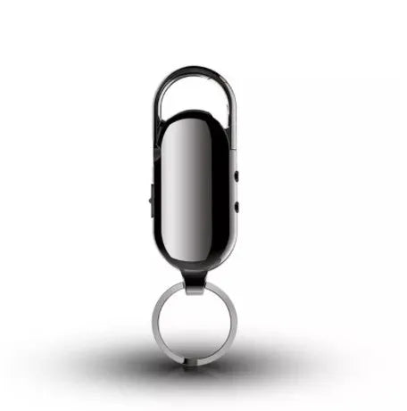Black portable digital voice recorder with zinc alloy casing for intelligent voice control and encrypted audio recording.