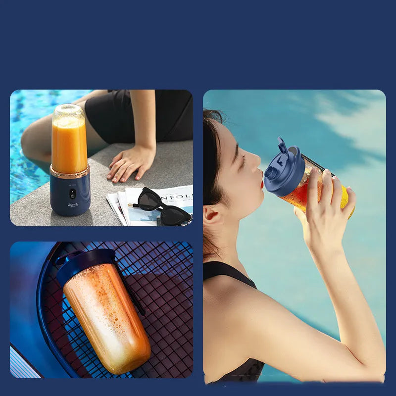 Tunisian dark blue portable blender juicer with six blades and USB charging cable