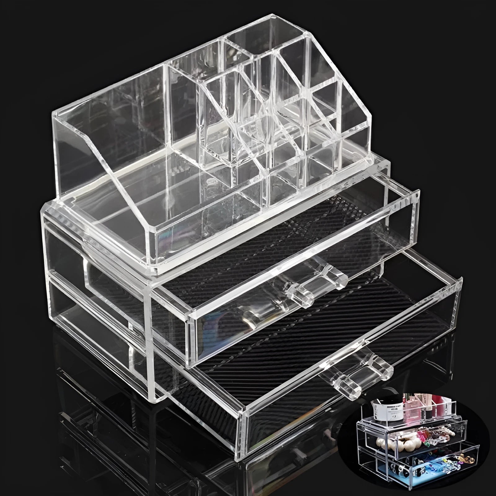 Clear foldable acrylic storage box with transparent sides showing 18-litre capacity.