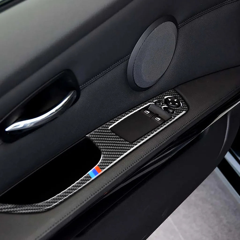 Carbon fibre decorative sticker cover for BMW convertible coupe window glass panel, solid colour, self-adhesive