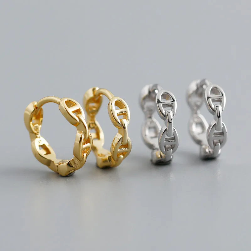 Light luxury S925 sterling silver circle shape chain earrings in gold and white gold