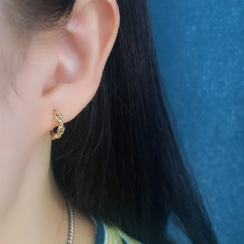 Light luxury S925 sterling silver circle shape chain earrings in gold and white gold