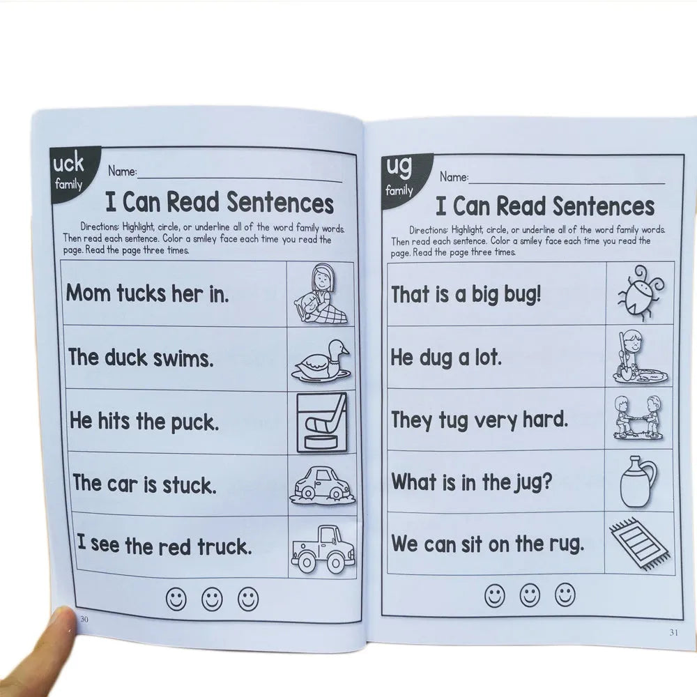 Children's English phonics reading worksheet measuring 21cm by 14cm for ages 6+