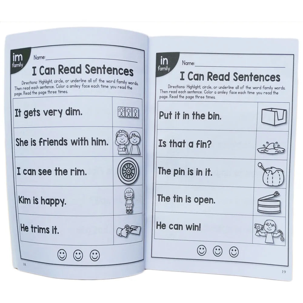 Children's English phonics reading worksheet measuring 21cm by 14cm for ages 6+