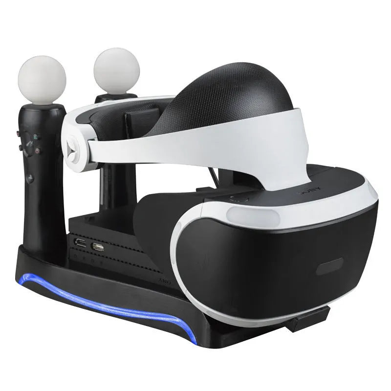 Black PS4 VR controller charging dock holding two PlayStation VR motion gamepads