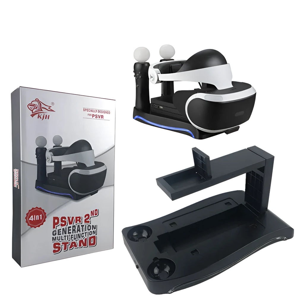 Black PS4 VR controller charging dock holding two PlayStation VR motion gamepads