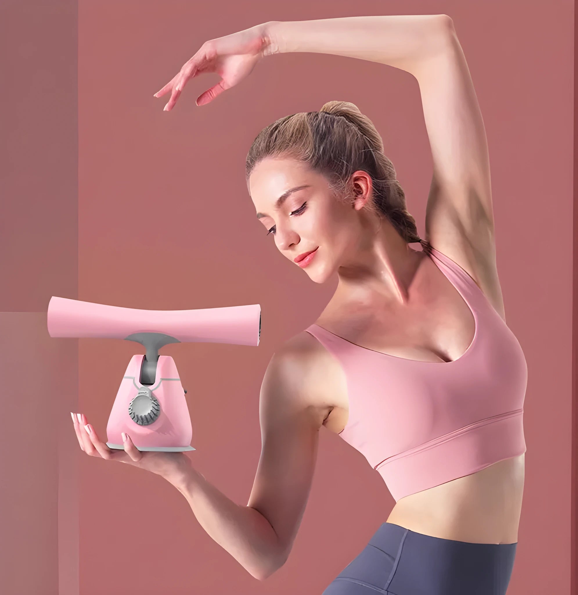Sit-ups aid with suction cup base, adjustable height lever, and thick foam foot pads on a tiled floor