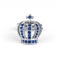 Pair of diamond crown shape alloy cufflinks with electroplated finish, blue colour, European animal motif