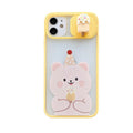 Popsicle bear cartoon TPU back cover for iPhone 12 in purple and yellow animal design