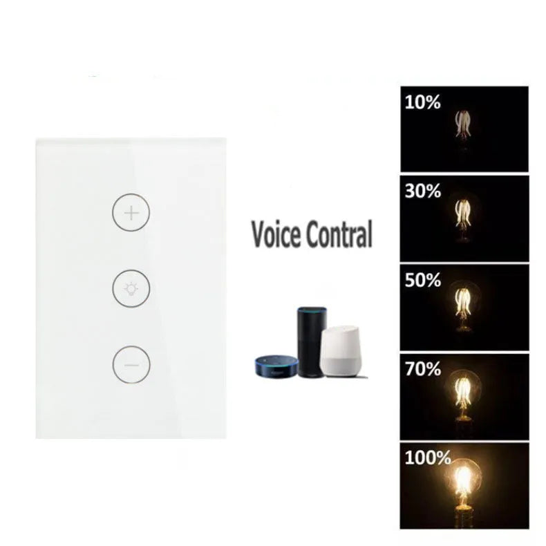 Black or white 120-type smart dimmer switch with touch glass panel for wifi and Alexa control