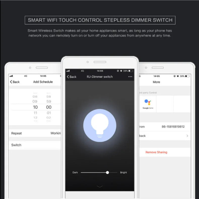 Black or white 120-type smart dimmer switch with touch glass panel for wifi and Alexa control