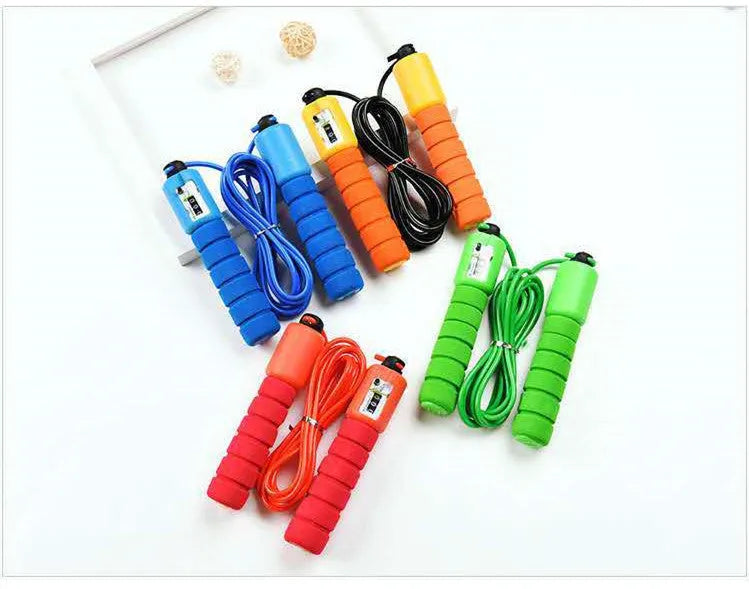 Adult synchronized sports skipping rope with counting mechanism and sponge handles