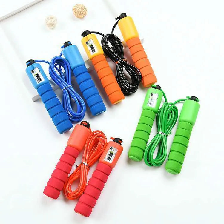 Adult synchronized sports skipping rope with counting mechanism and sponge handles