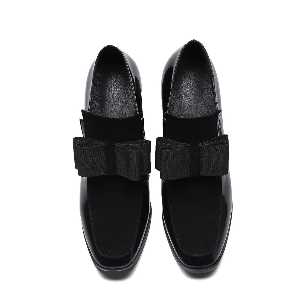 Women's patent leather high heel shoes with thick block heel in black and red colour options
