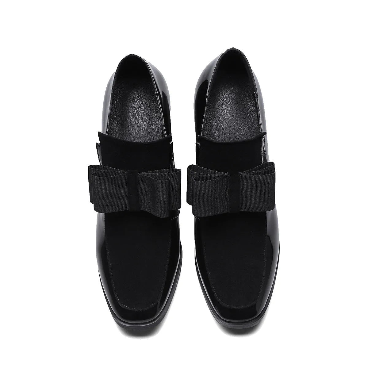 Women's patent leather high heel shoes with thick block heel in black and red colour options
