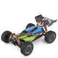 Electric four-wheel drive remote control car 1:14 scale off-road vehicle in red and green plastic construction