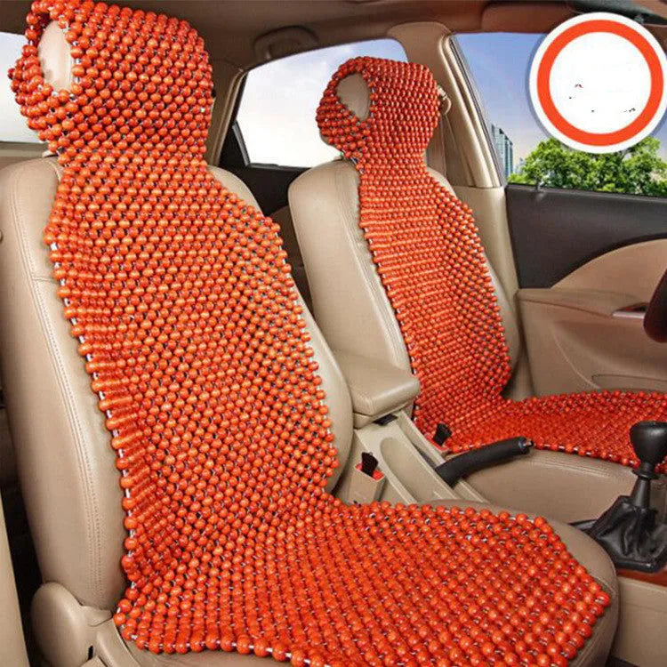 Square 45x45cm wooden bead cushion in beige for car seat use with bead construction