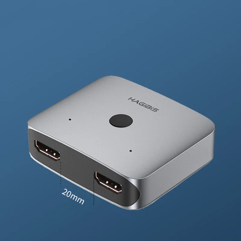 Grey HDMI 1.2 splitter switcher device with one input and two output ports for 4K video sharing