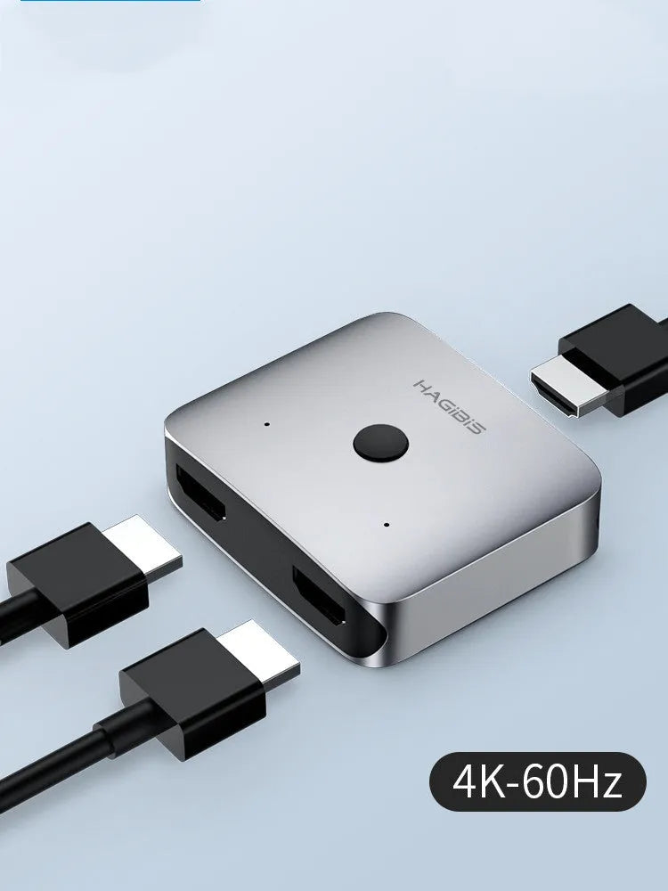 Grey HDMI 1.2 splitter switcher device with one input and two output ports for 4K video sharing