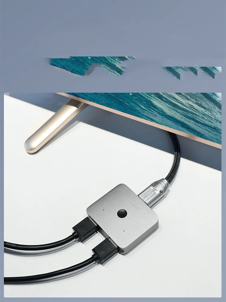 Grey HDMI 1.2 splitter switcher device with one input and two output ports for 4K video sharing