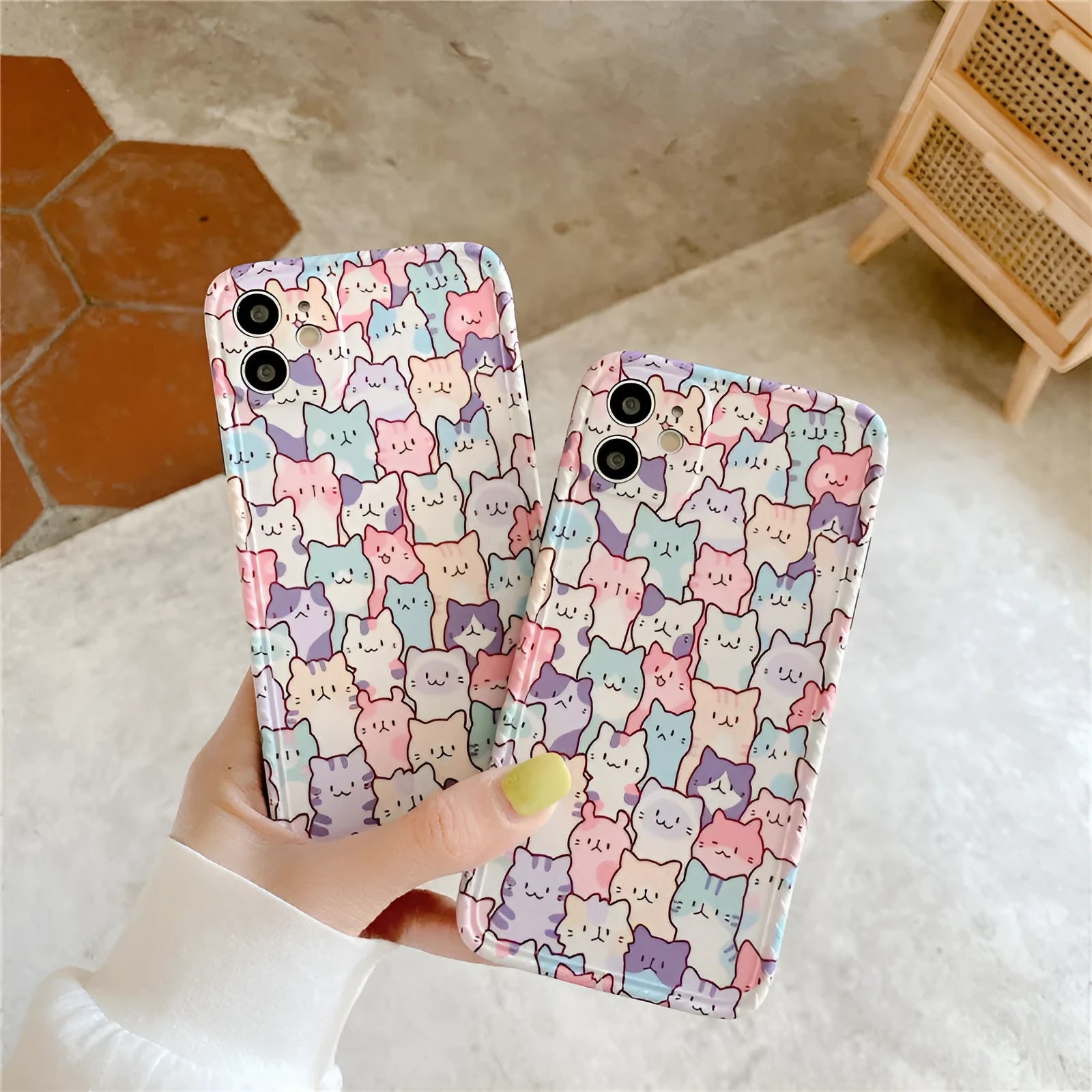 Colourful cartoon design TPU protective case for iPhone on a white background