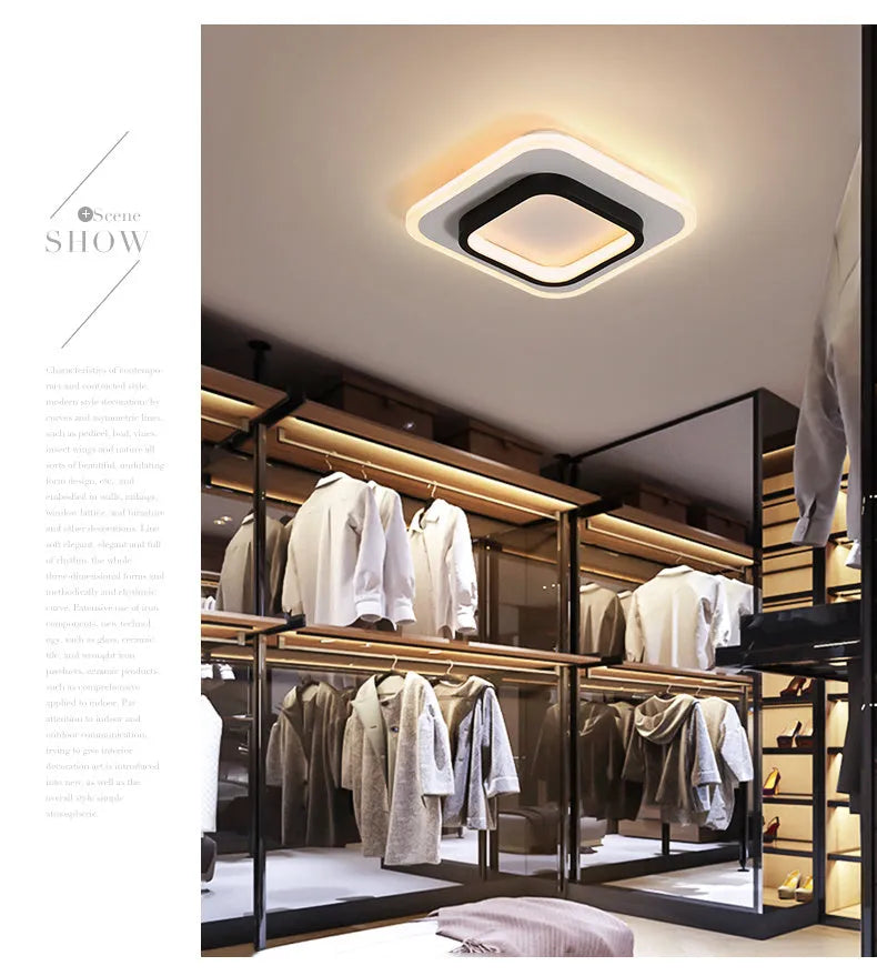 Aluminium and acrylic LED corridor light for aisles and balconies, black and white finish, circular warm light variant