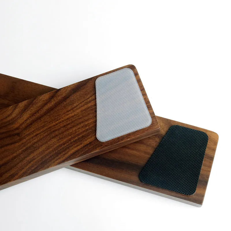 Walnut wood mechanical keyboard wrist rest showing natural wood grain finish