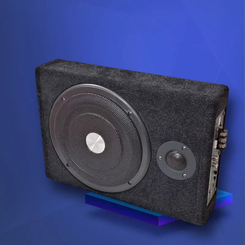 8 inch black car subwoofer in ultra-thin square MDF box with flannel finish