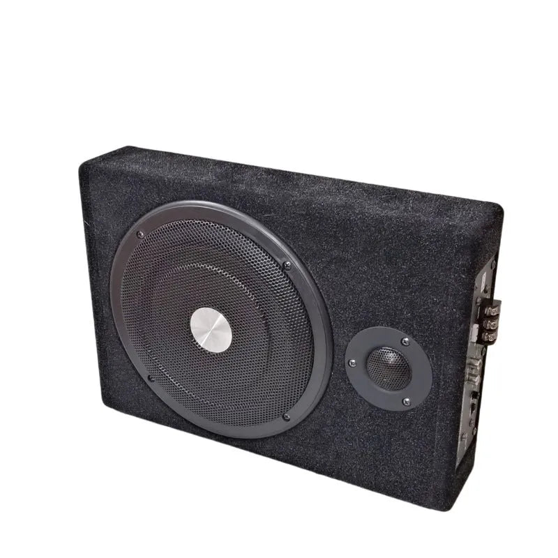8 inch black car subwoofer in ultra-thin square MDF box with flannel finish