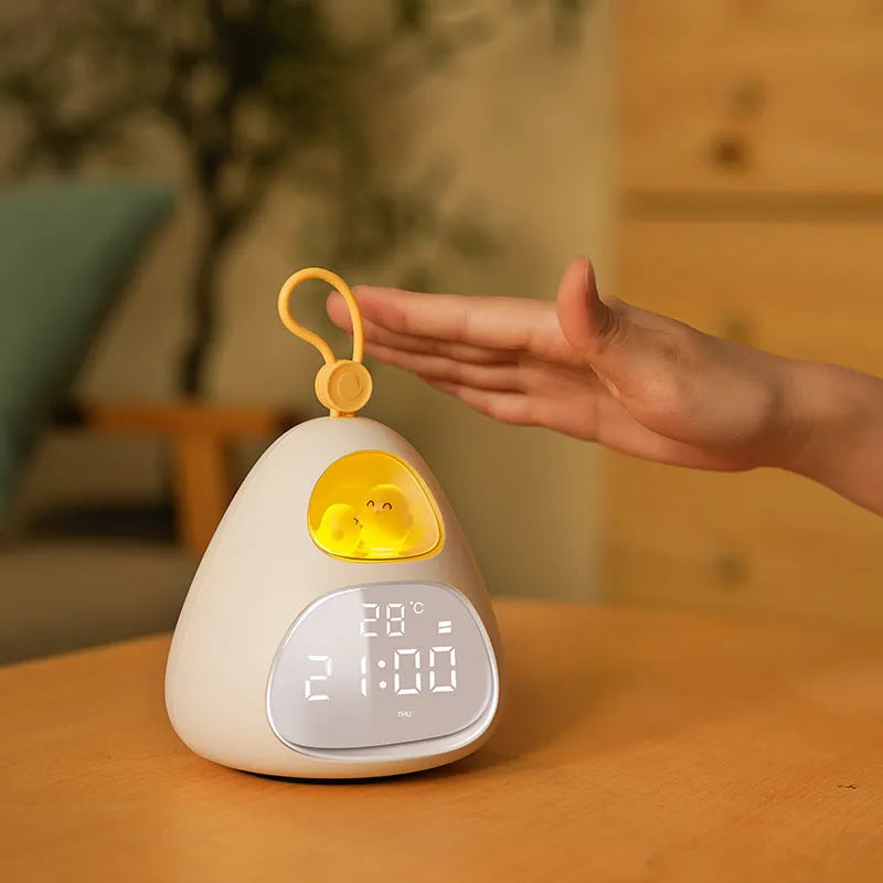 White cartoon triangle alarm clock, single-sided printed, for students and night charging
